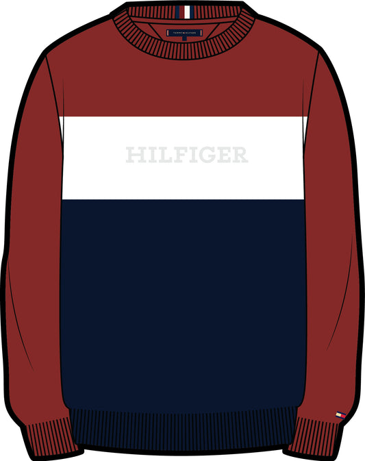 Maglione girocollo tricolor a maniche lunghe