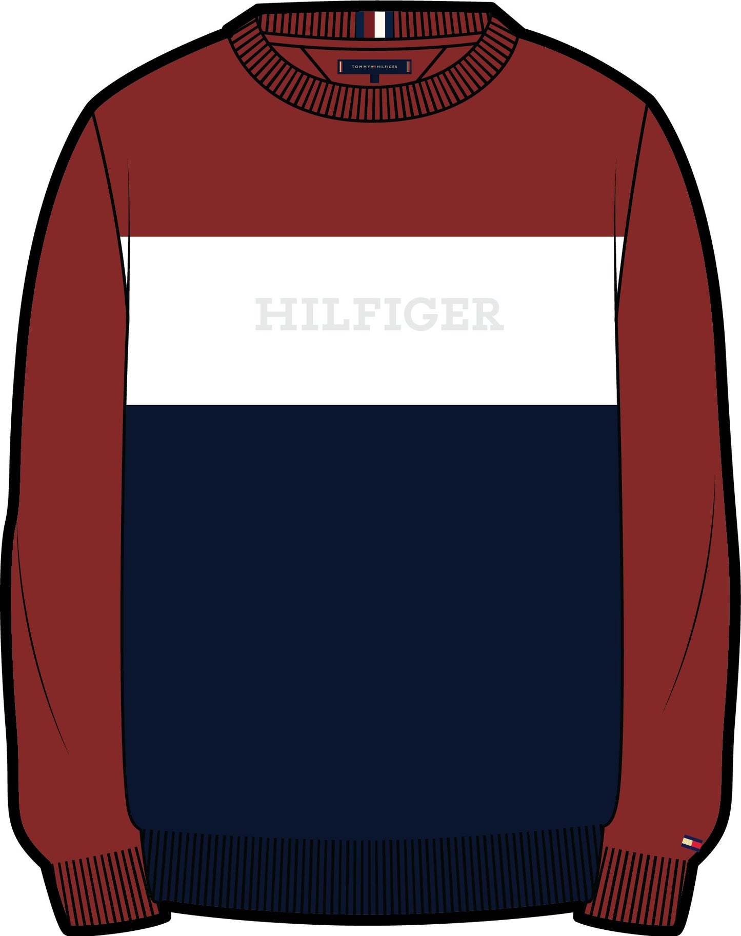 Maglione girocollo tricolor a maniche lunghe