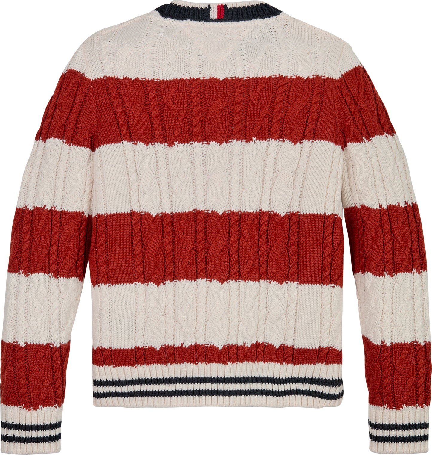 Maglione girocollo a righe lavorato a trecce