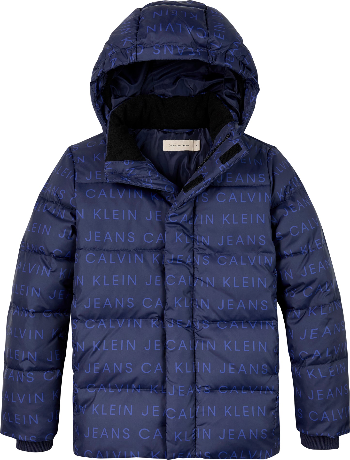 Giubbotto con cappuccio imbottito e trapuntato con logo lettering all over