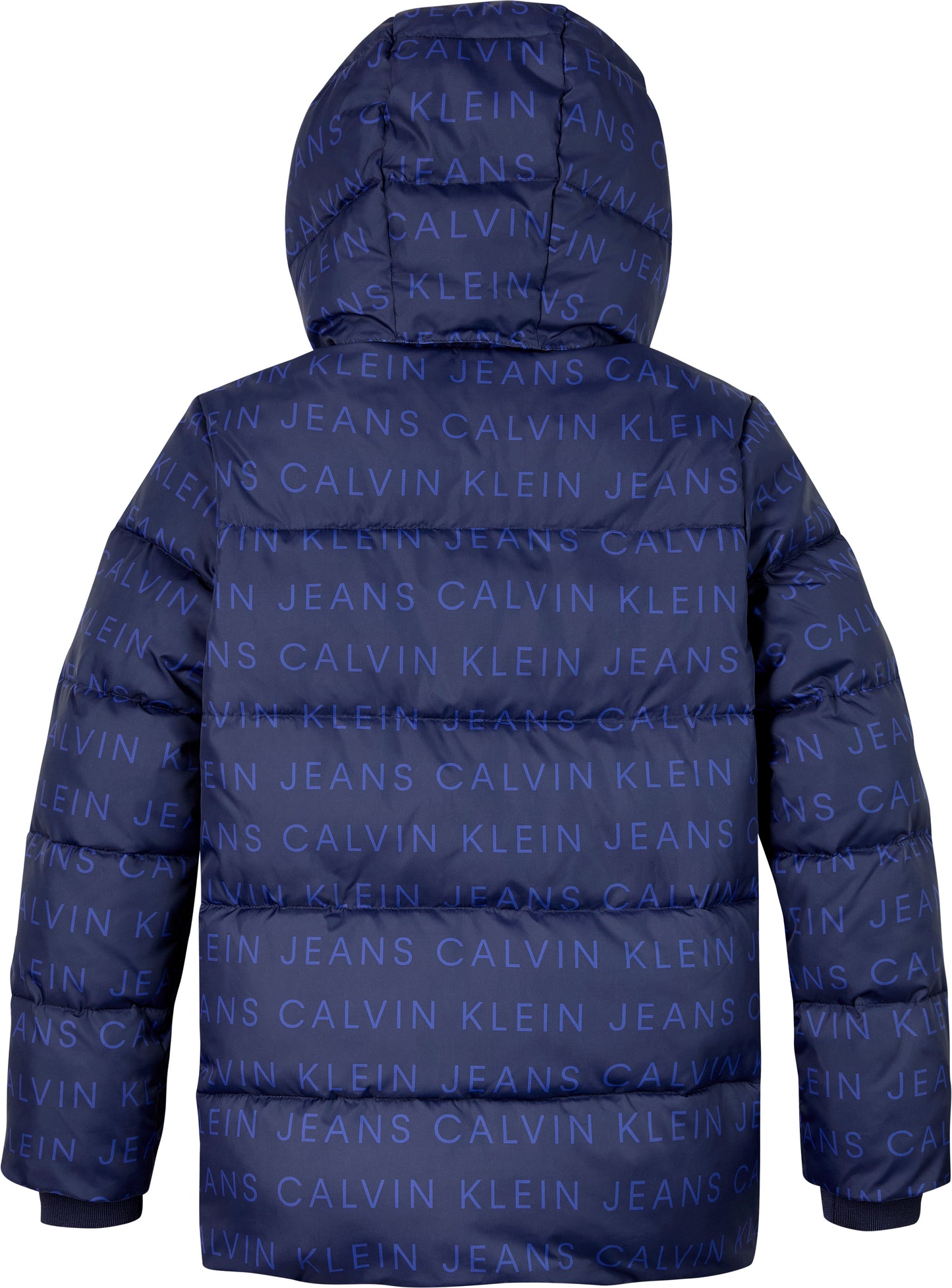 Giubbotto con cappuccio imbottito e trapuntato con logo lettering all over