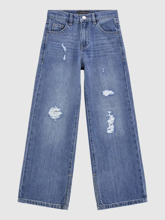 Jeans a gamba larga da ragazza con logo con strass sul retro