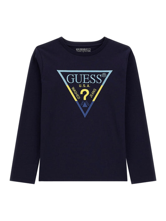 Maglia girocollo da ragazzo con triangolo logato frontale