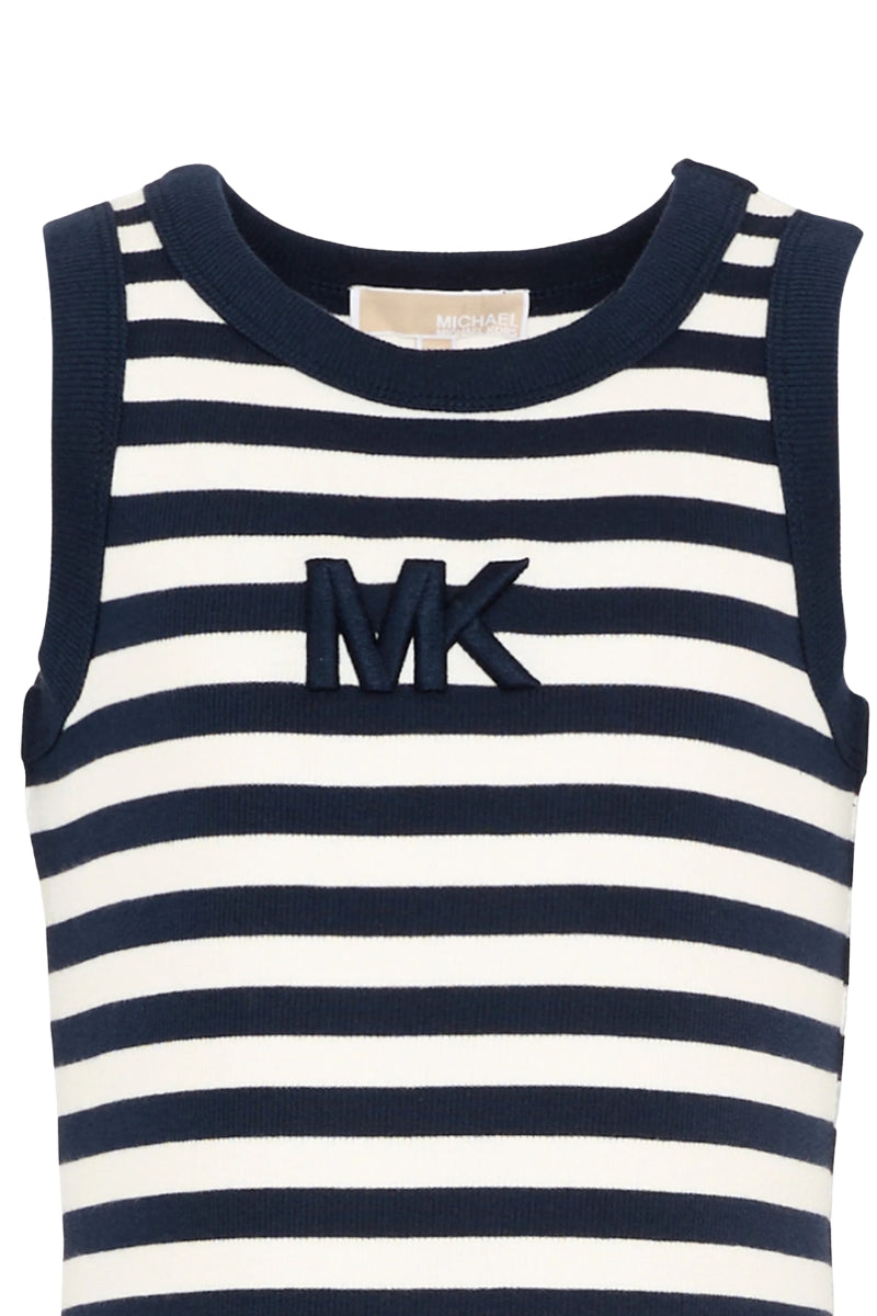 Abito da ragazza in jersey di cotone stretch a costine con motivo a righe R30640/849