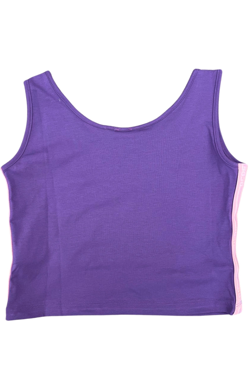 Top da ragazza con fasce laterali multi logo a contrasto colore C1GJQG556J336