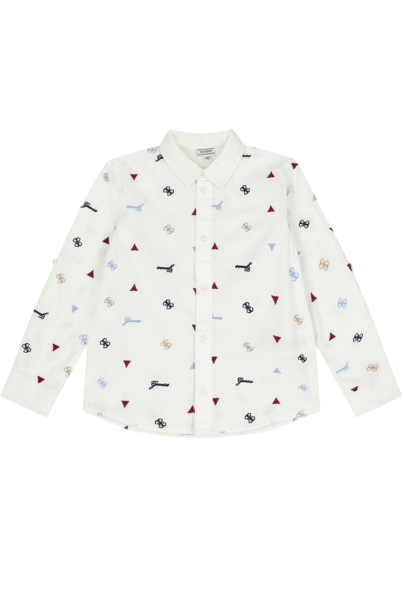 Camicia da bambino in cotone con ricami loggati all over (6 e 7 anni) N6RH03WBHQ1