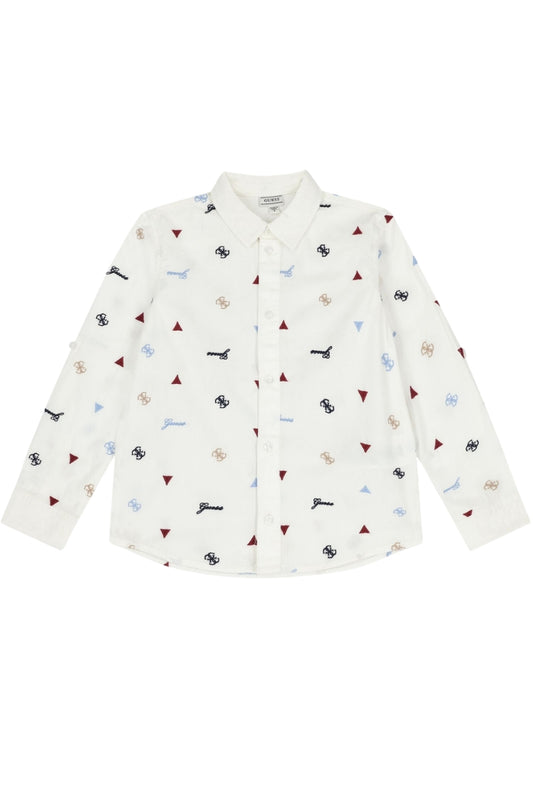 Camicia da bambino in cotone con ricami loggati all over (6 e 7 anni) N6RH03WBHQ1