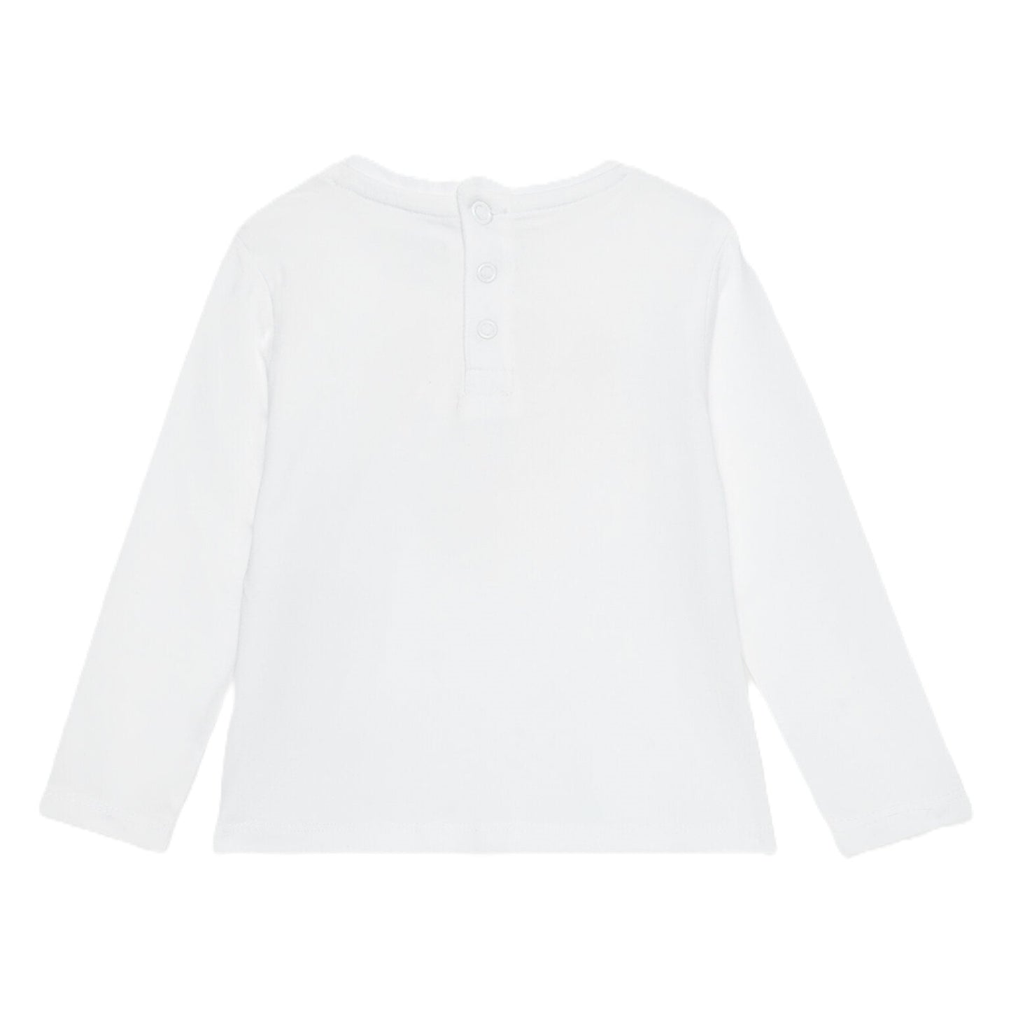 Maglia girocollo con bottoncini sul retro e stampa logo glitter