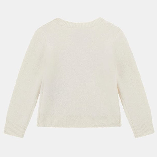 Maglione da bambina e ragazza girocollo con maxi cuore  logato frontale con strass