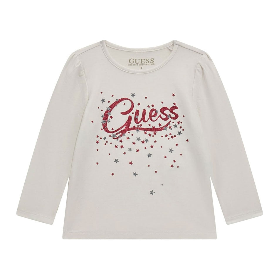 Maglia girocollo da bambina a maniche lunghe con stampa glitterata