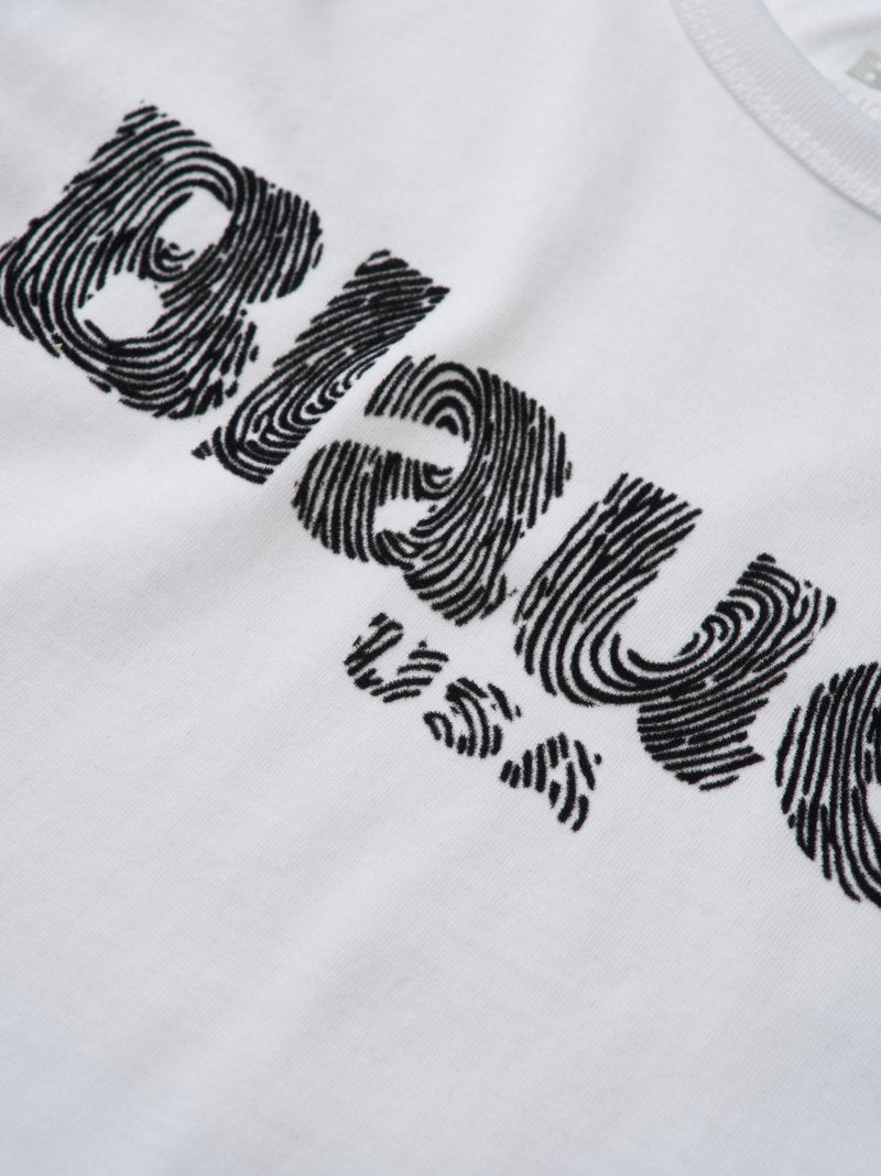 Maglia girocollo da ragazzo a maniche lunghe con maxi logo striato sul davanti