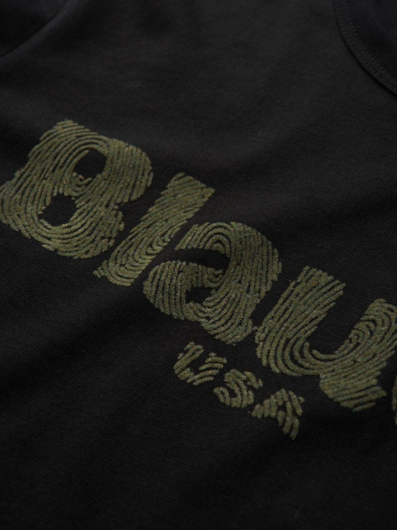 Maglia girocollo da ragazzo a maniche lunghe con maxi logo striato sul davanti