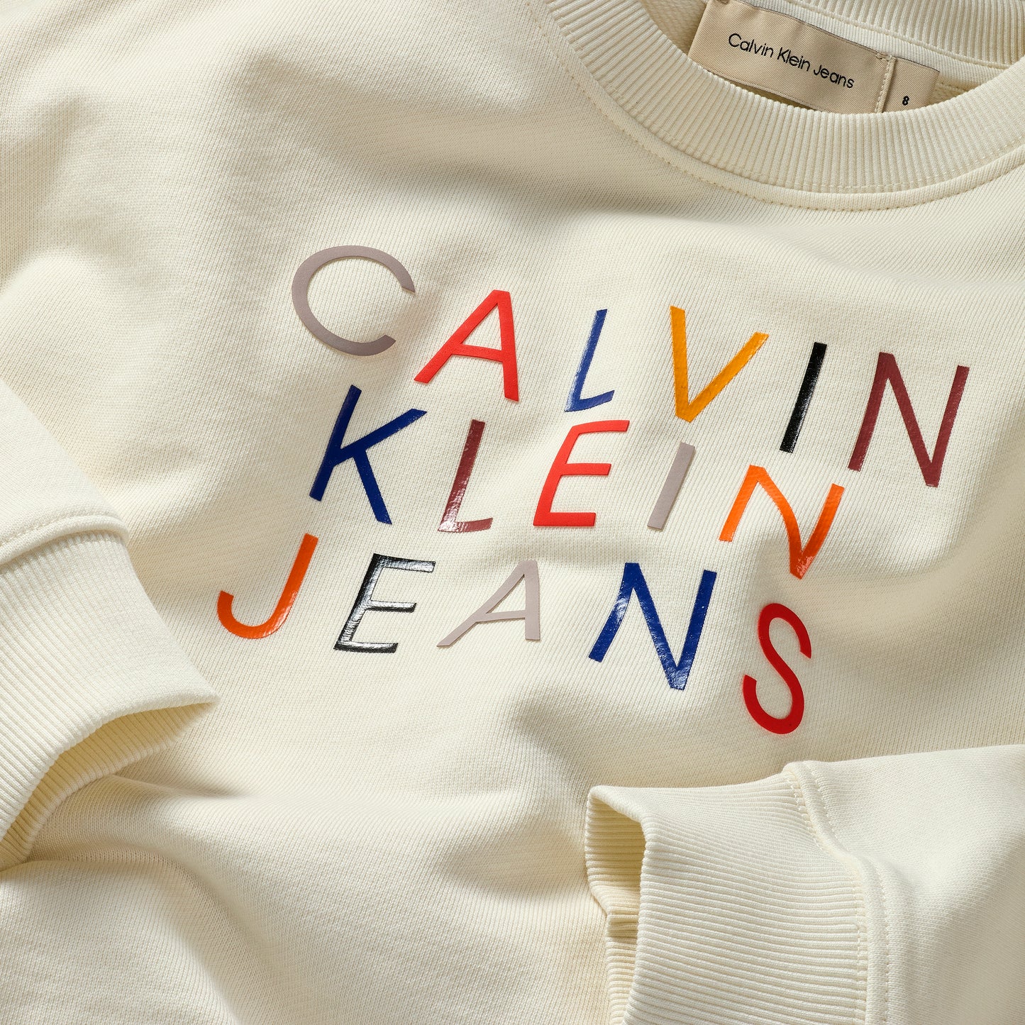 Felpa girocollo a maniche lunghe con maxi logo multicolor