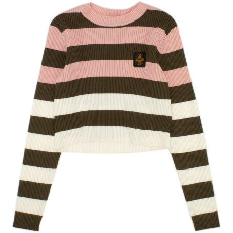 Maglione cropped da ragazza a righe con costine