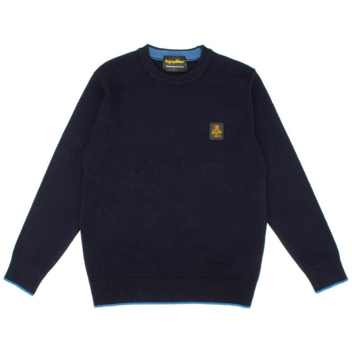 Maglione girocollo da bambino e ragazzo con tag logo frontale