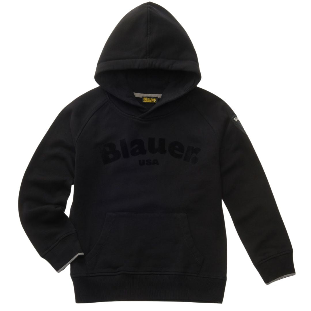 Felpa da ragazzo con maxi logo ton sur ton e dettagli a contrasto