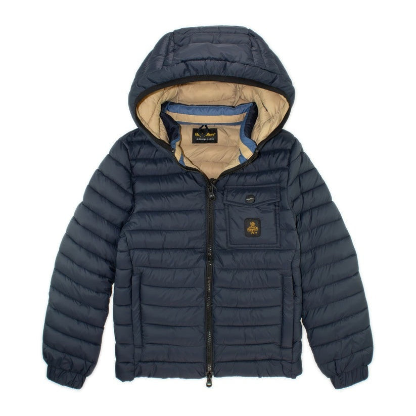 Giubbotto imbottito da ragazzo con cappuccio e tasca logata frontale