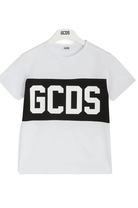T-shirt da bambino e bambina con maxi con logo lettering a contrasto fronte e retro Z0UKQC585J105
