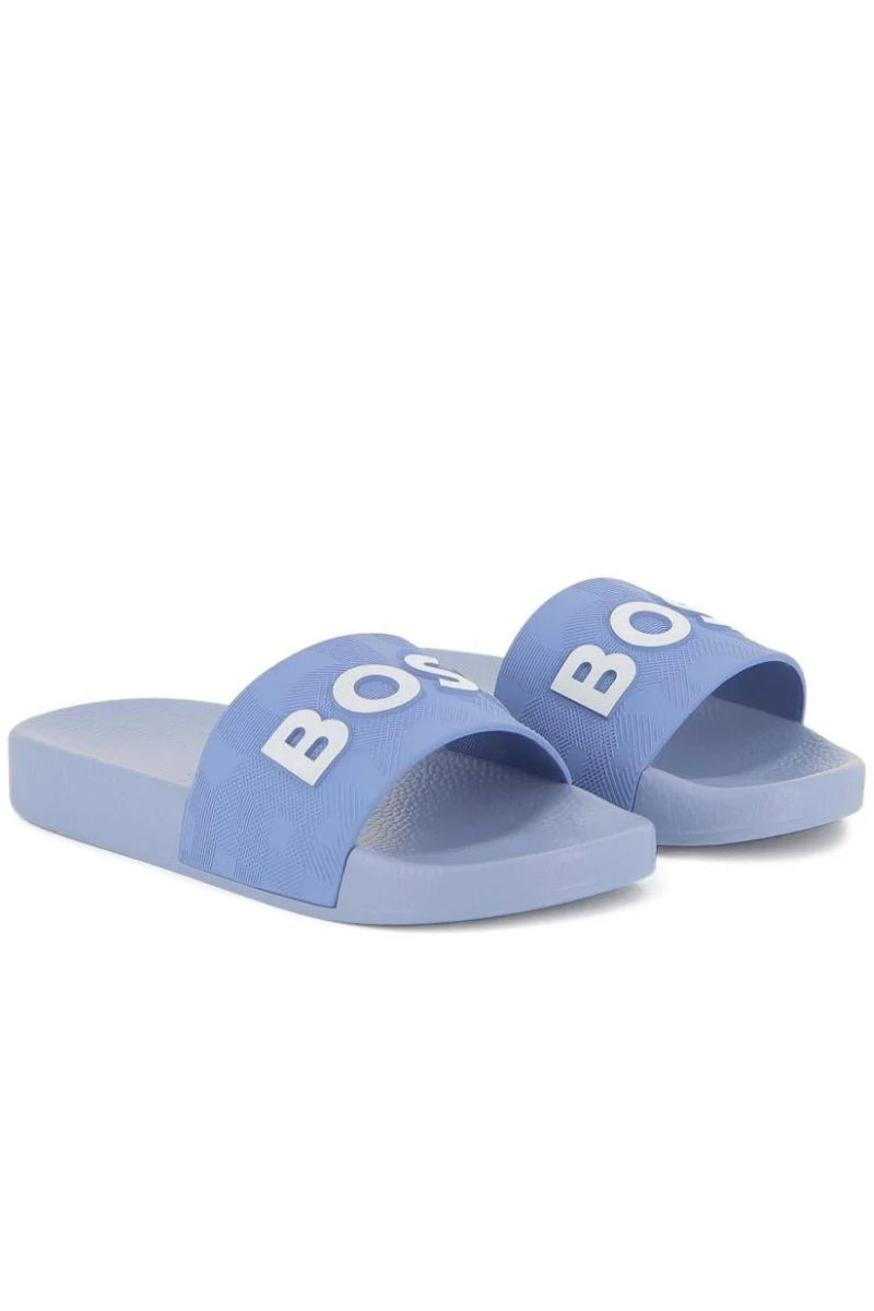 Ciabatte da ragazzo con logo lettering a contrasto colore J52799/881
