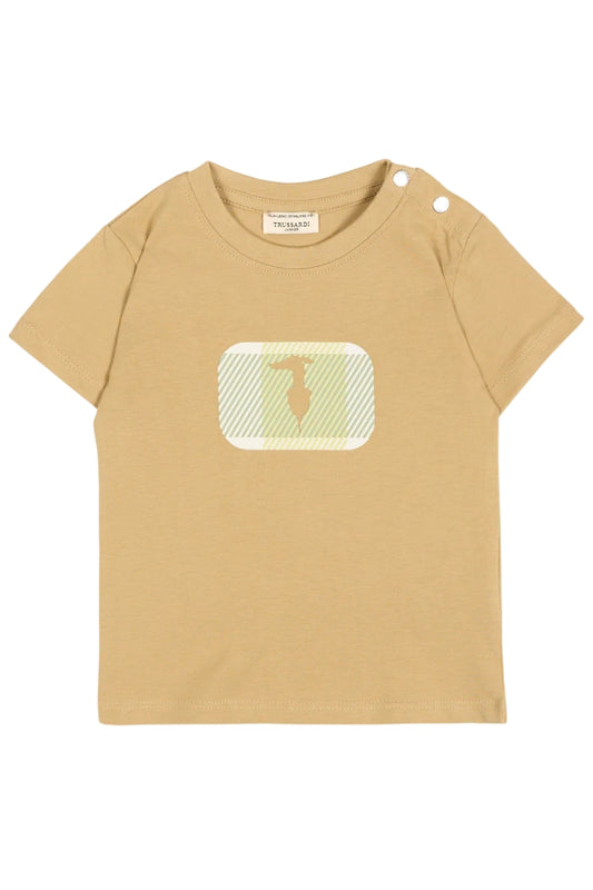 T-shirt girocollo da neonato e bambino con stampa quadri con logo a contrasto sul davanti TIP26072TS