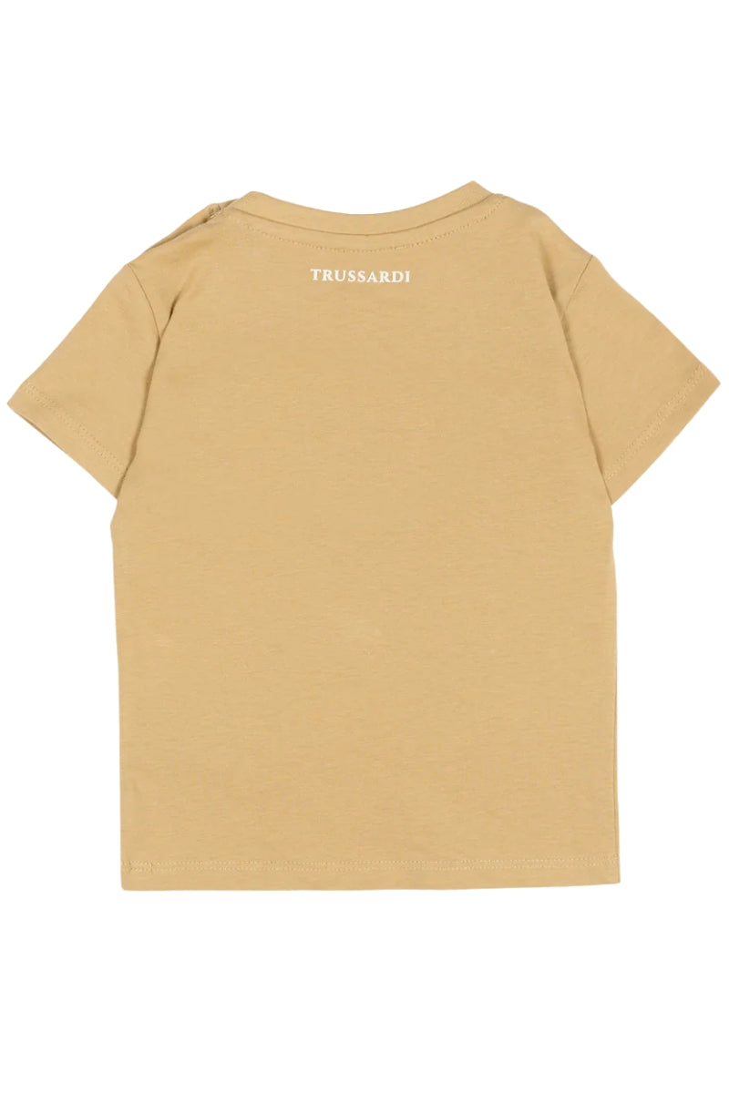 T-shirt girocollo da neonato e bambino con stampa quadri con logo a contrasto sul davanti TIP26072TS