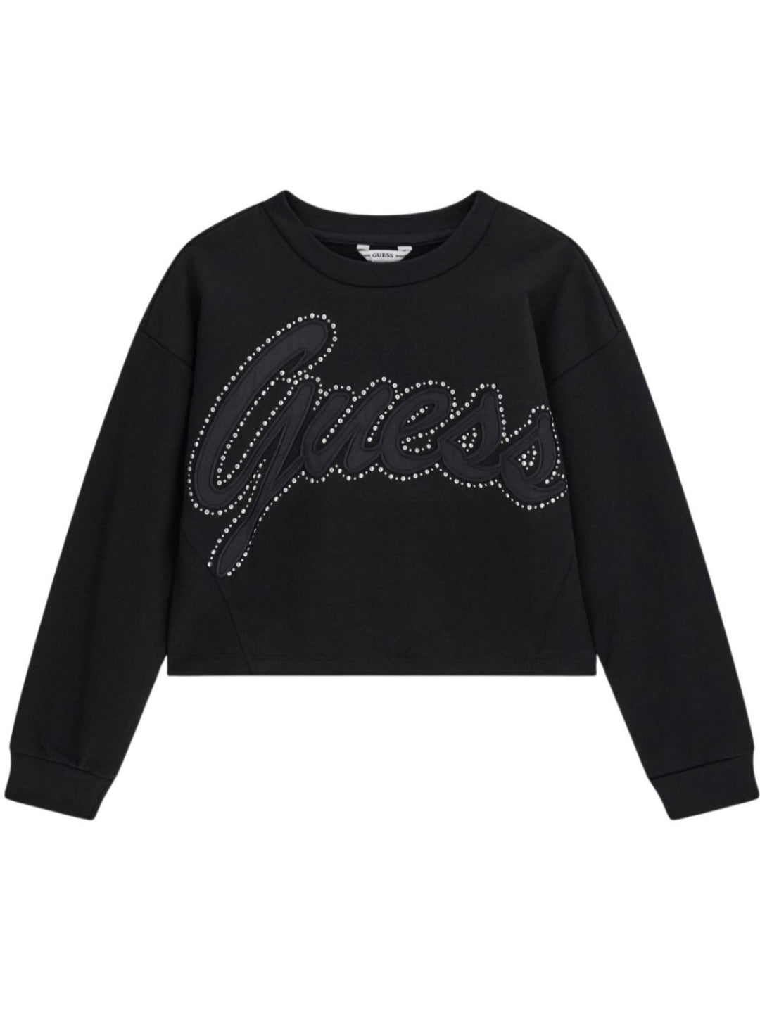 Felpa cropped da ragazza con maxi logo handwriting ricamato con strass J6YQ02K4420