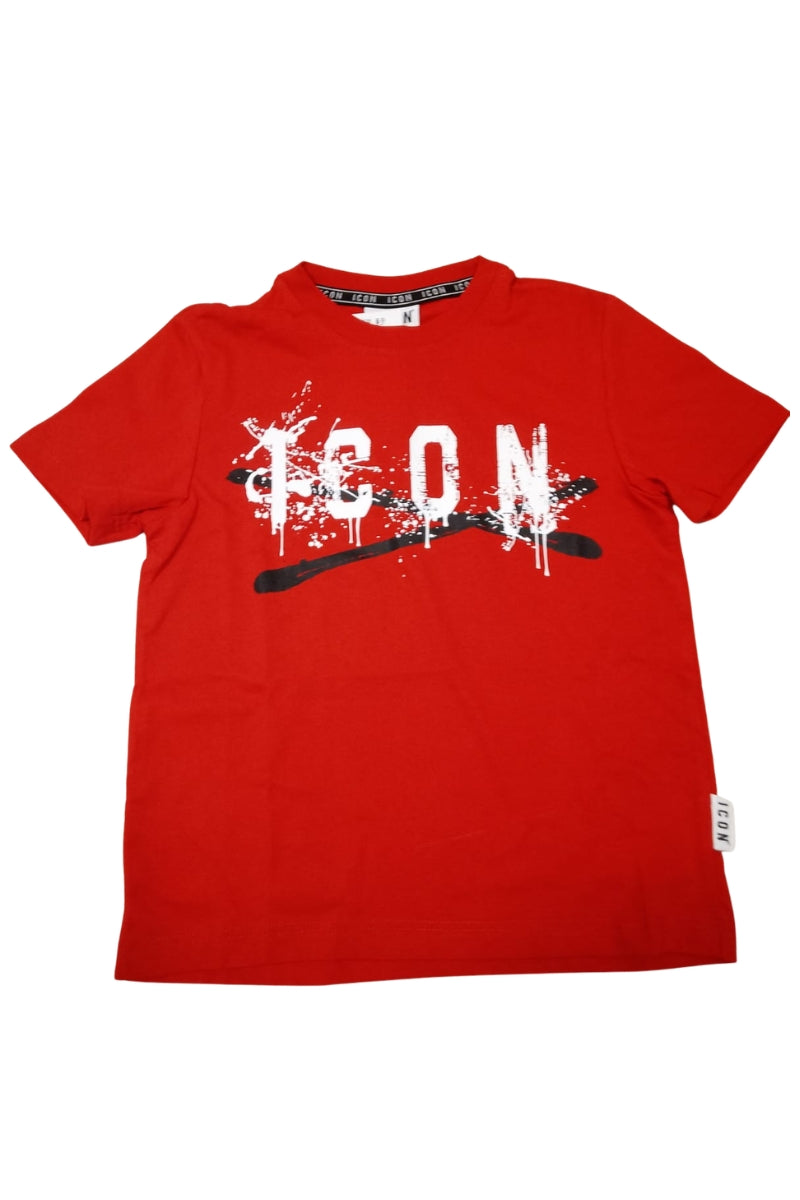 T-shirt girocollo da ragazzo con maxi stampa con logo lettering e schizzi vernice spray IBKS001004