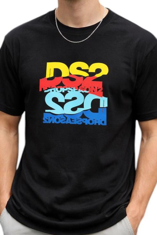 T-shirt da uomo in cotone con stampa frontale multi logo multicolor SS26B14