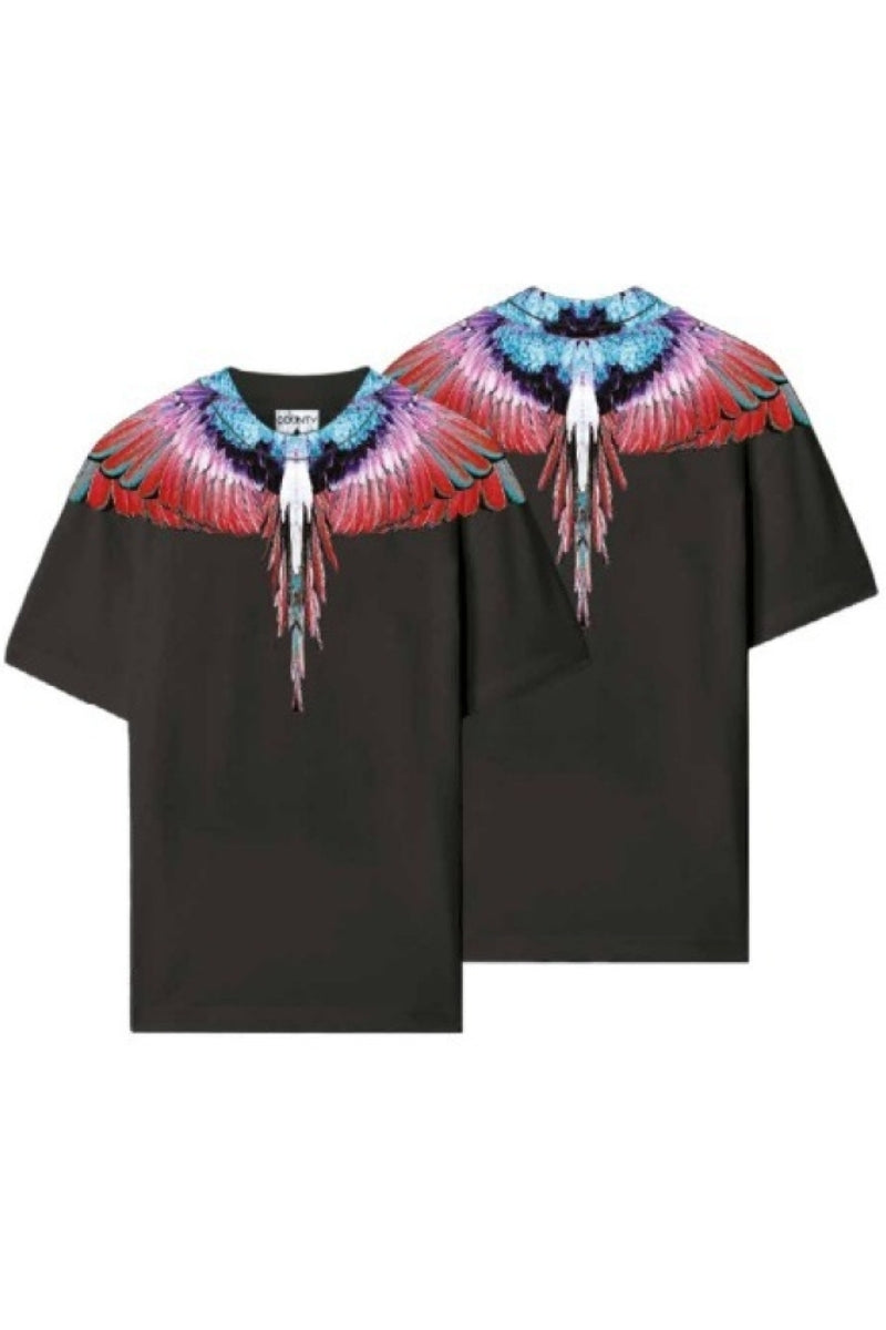 T-shirt girocollo da ragazzo e ragazza con stampa ali fronte e retro 25ICM30001