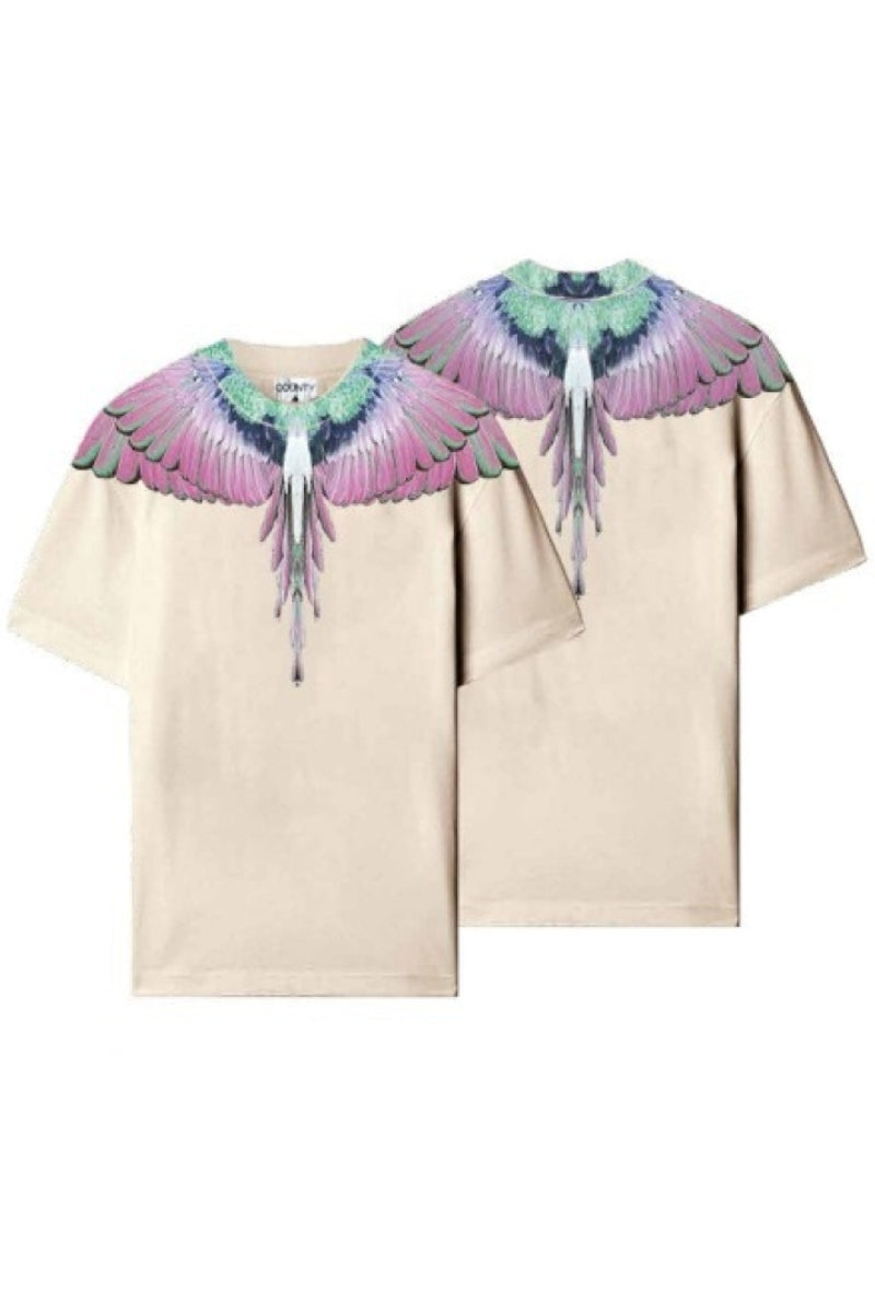 T-shirt girocollo da ragazzo e ragazza con stampa ali fronte e retro 25ICM30001