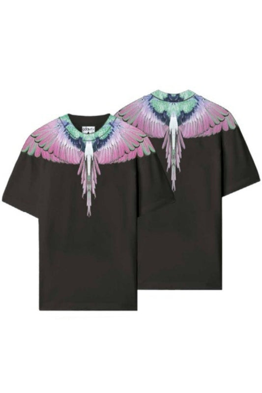 T-shirt girocollo da ragazzo e ragazza con stampa ali fronte e retro 25ICM30001