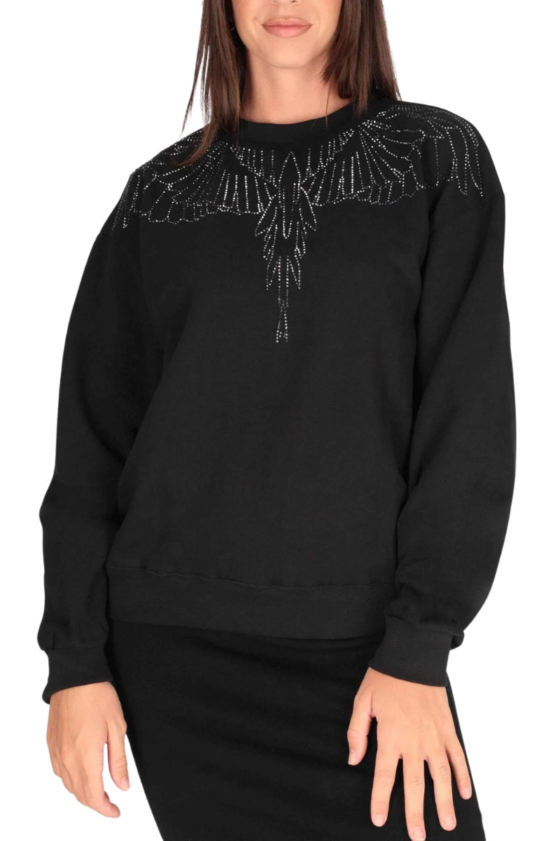 Felpa da ragazza in cotone con design iconico sulle spalle impreziosito con strass 25ICM30030