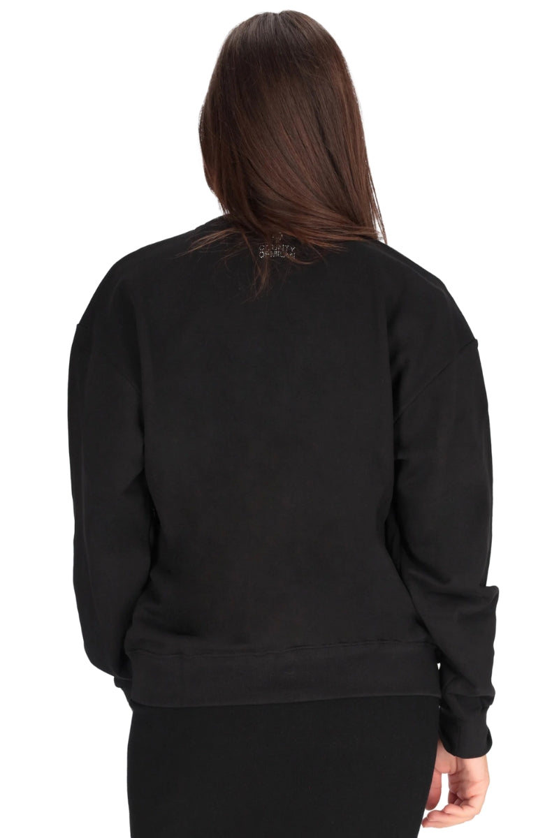 Felpa da ragazza in cotone con design iconico sulle spalle impreziosito con strass 25ICM30030