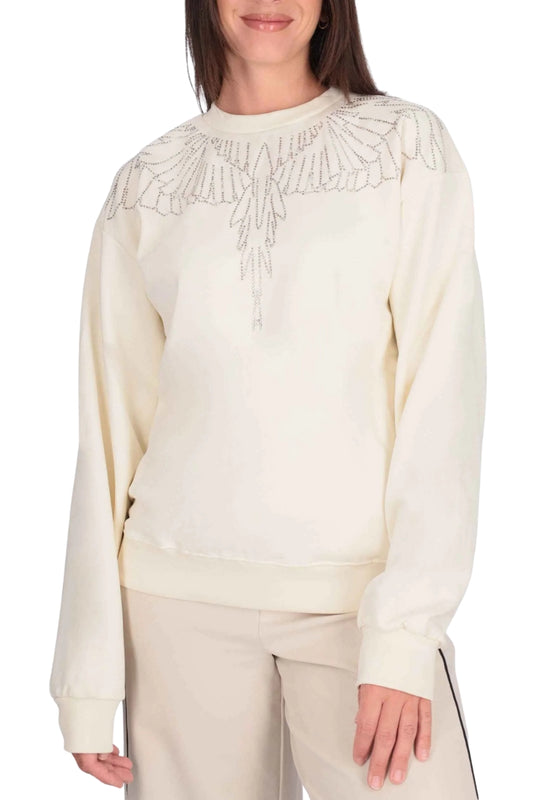 Felpa da ragazza in cotone con design iconico sulle spalle impreziosito con strass 25ICM30030