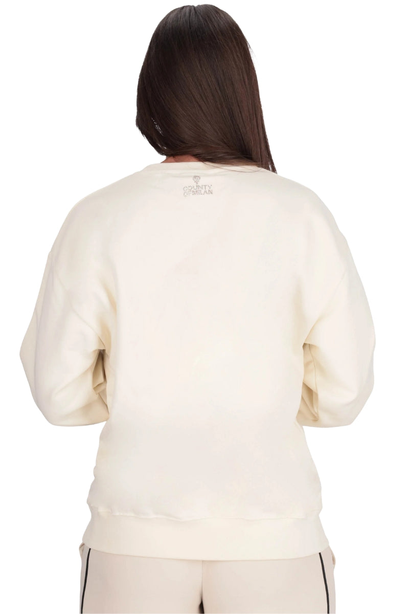 Felpa da ragazza in cotone con design iconico sulle spalle impreziosito con strass 25ICM30030