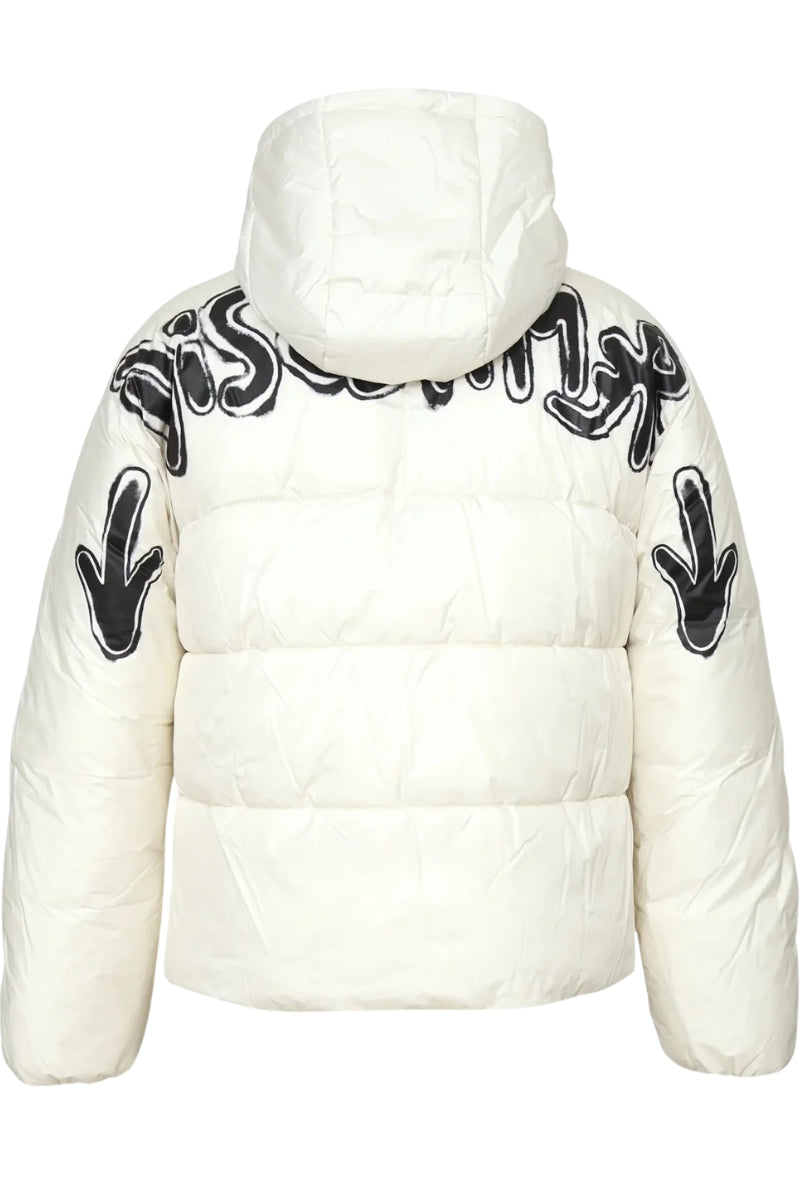 Giubbotto da ragazzo e ragazza in nylon con maxi logo a contrasto colore sul retro 25IDK58613