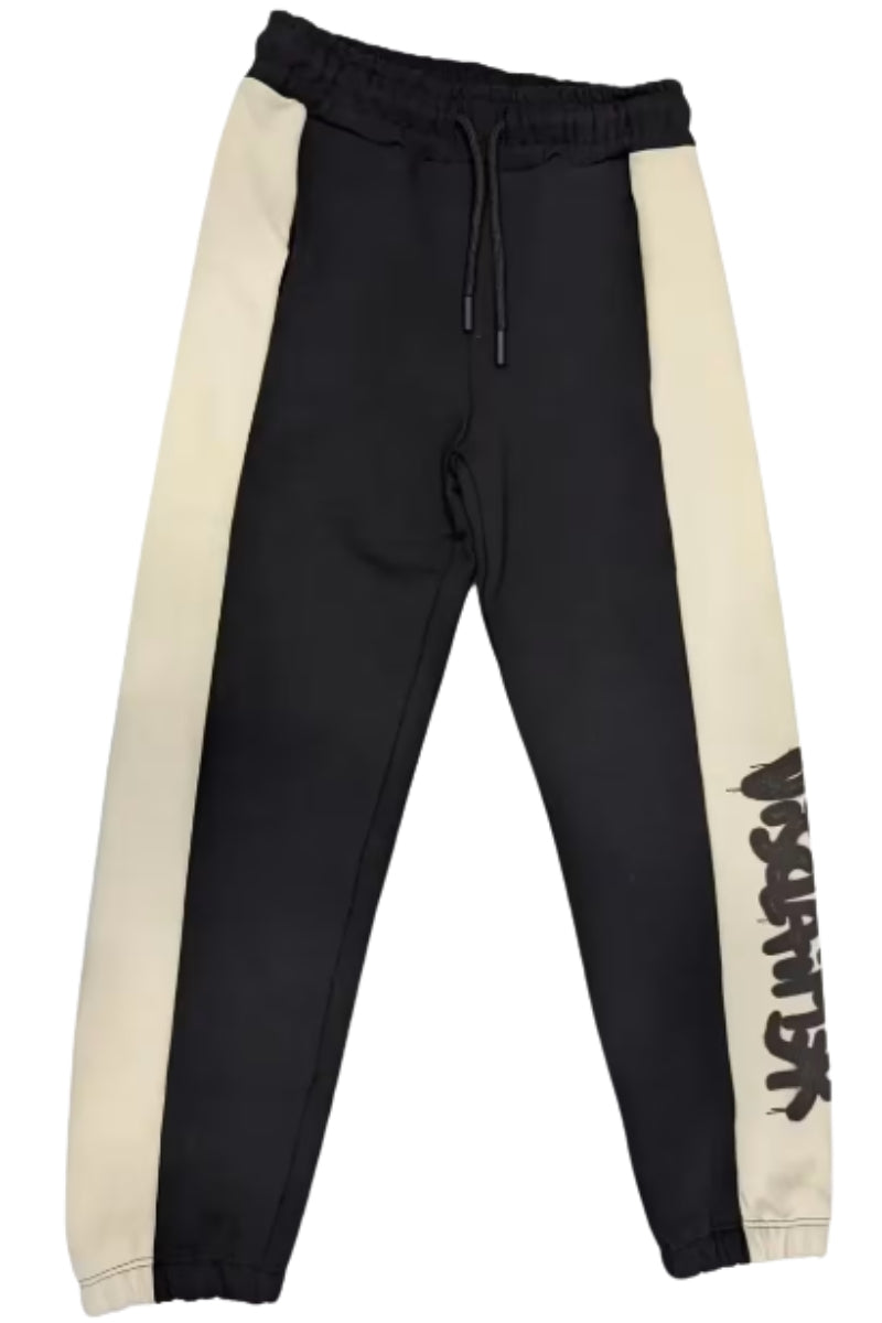 Pantaloni tuta da ragazzo e ragazza con fasce laterali a contrasto colore e logo 25IDK58684