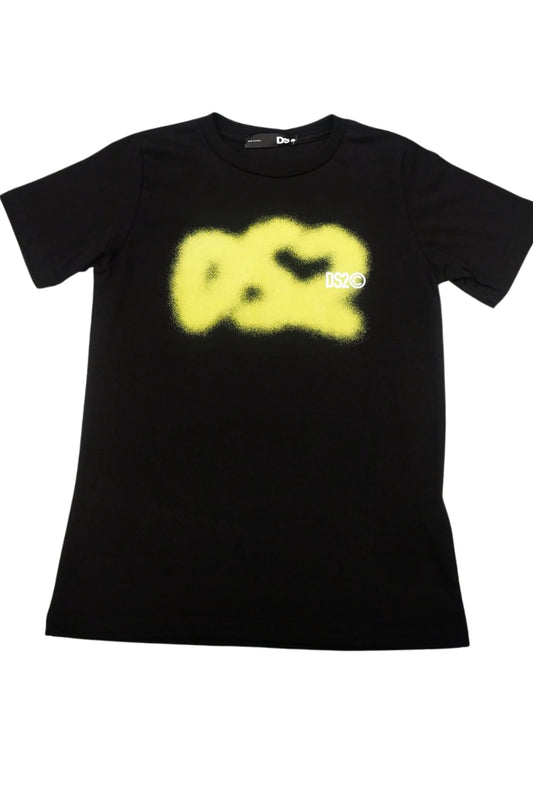 T-shirt da ragazzo in cotone con maxi logo stampato effetto spray a contrasto colore SS26K100