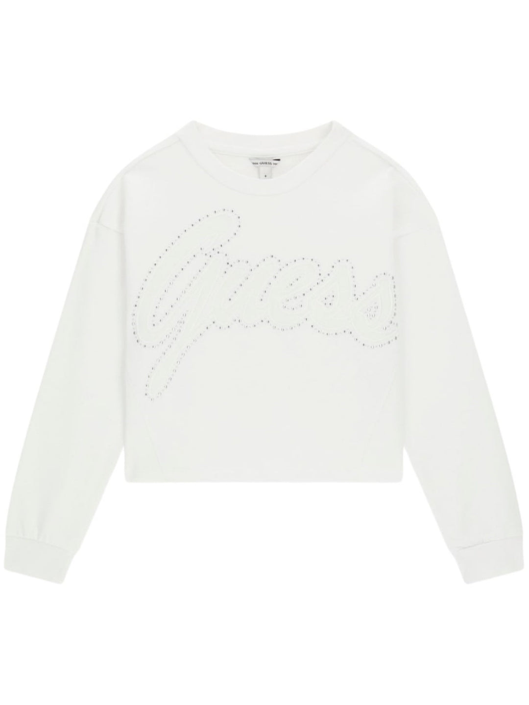 Felpa cropped da ragazza con maxi logo handwriting ricamato con strass J6YQ02K4420