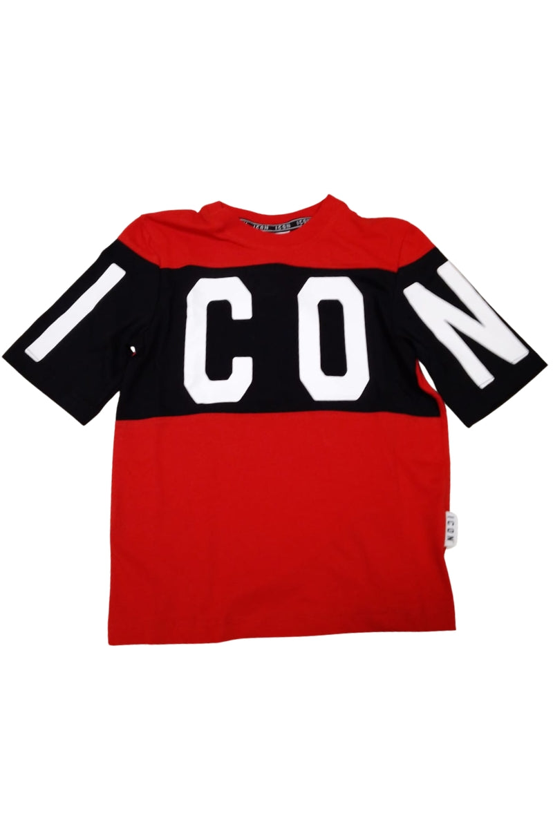 T-shirt girocollo da ragazzo con maniche corte a contrasto colore e maix logo lettering IBKS001009