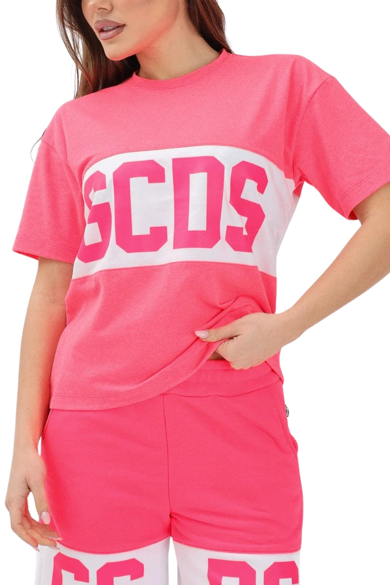 T-shirt da ragazzo e ragazza con maxi con logo lettering a contrasto fronte e retro Z0UJQC585J105