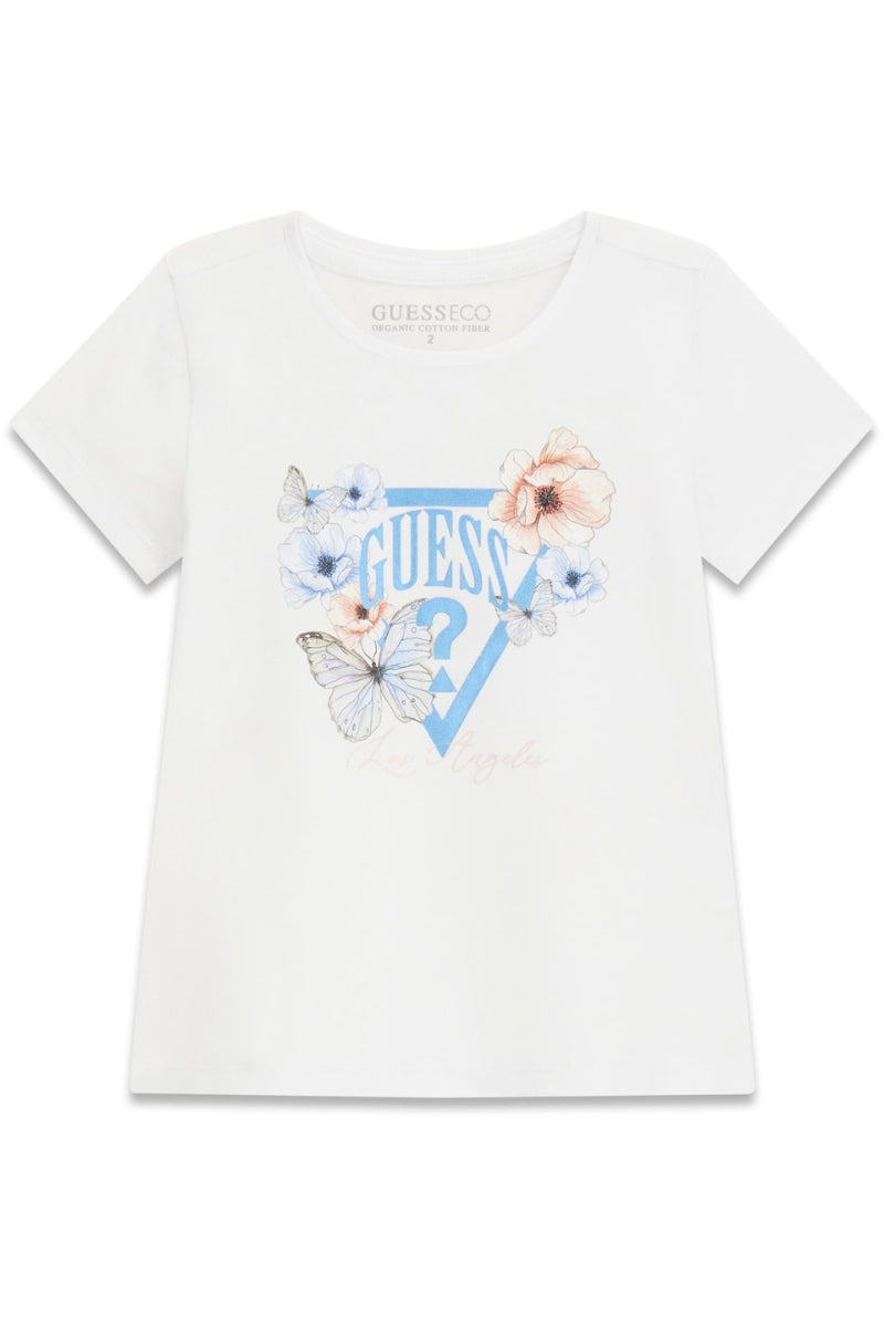 T-shirt girocollo da bambina con triangolo loggato a fantasia fiori e farfalle (6 e 7 anni) K6RI21K6YW4