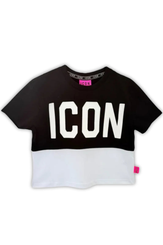 T-shirt cropped da ragazza con design bicolor e maxi logo lettering IGKS00533