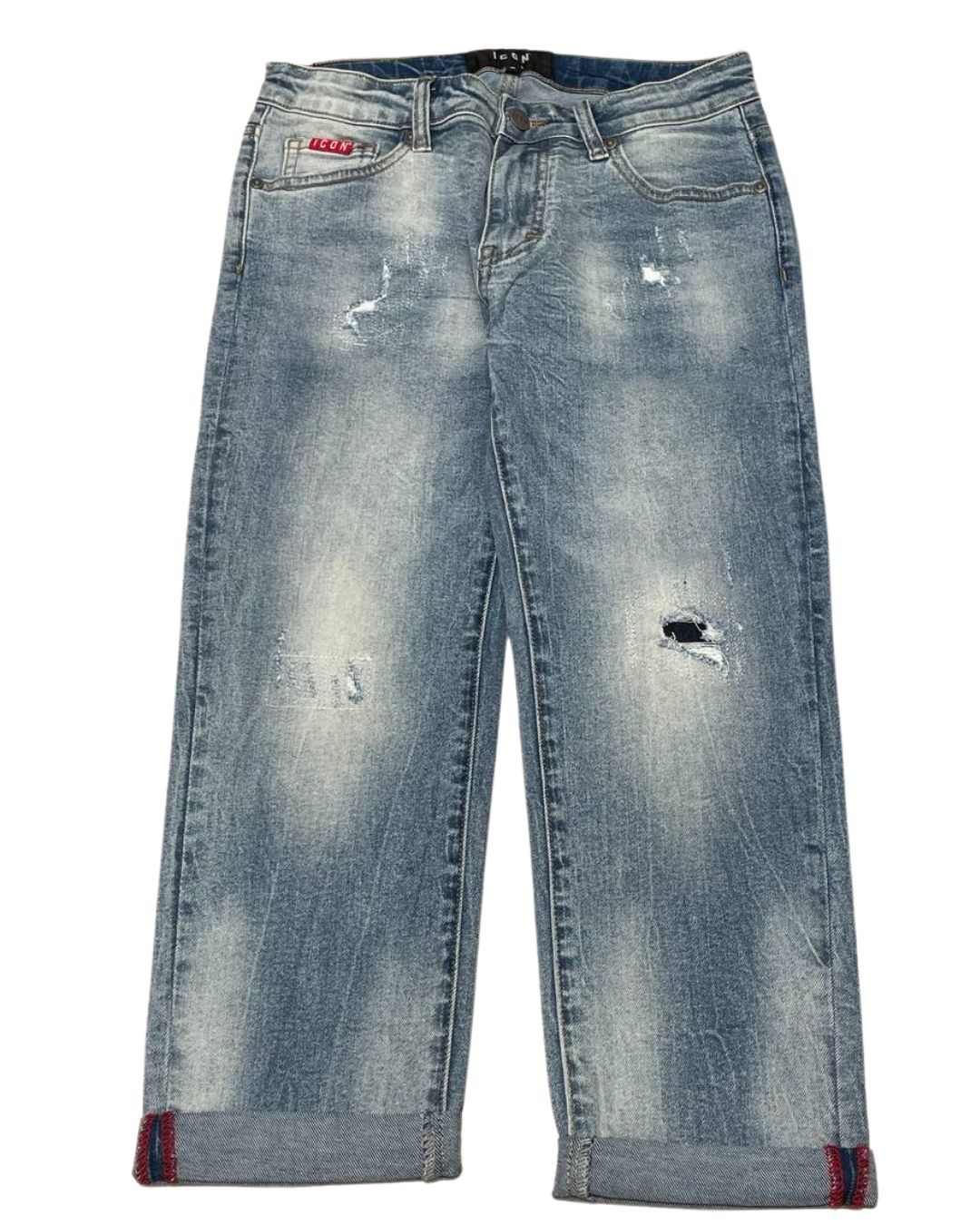 Jeans da ragazzo in denim di cotone con logo lettering sul retro IBDT00453
