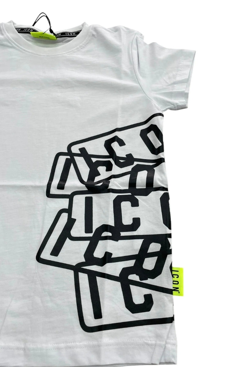 T-shirt da ragazzo girocollo con multi logo lettering laterale IBKS00526