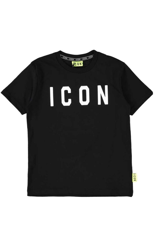 T-shirt girocollo da ragazzo modello slim con logo lettering frontale IBKS00489