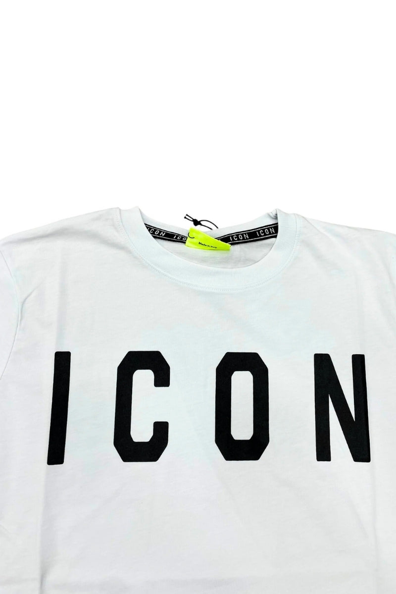 T-shirt girocollo da ragazzo modello slim con logo lettering frontale IBKS00489