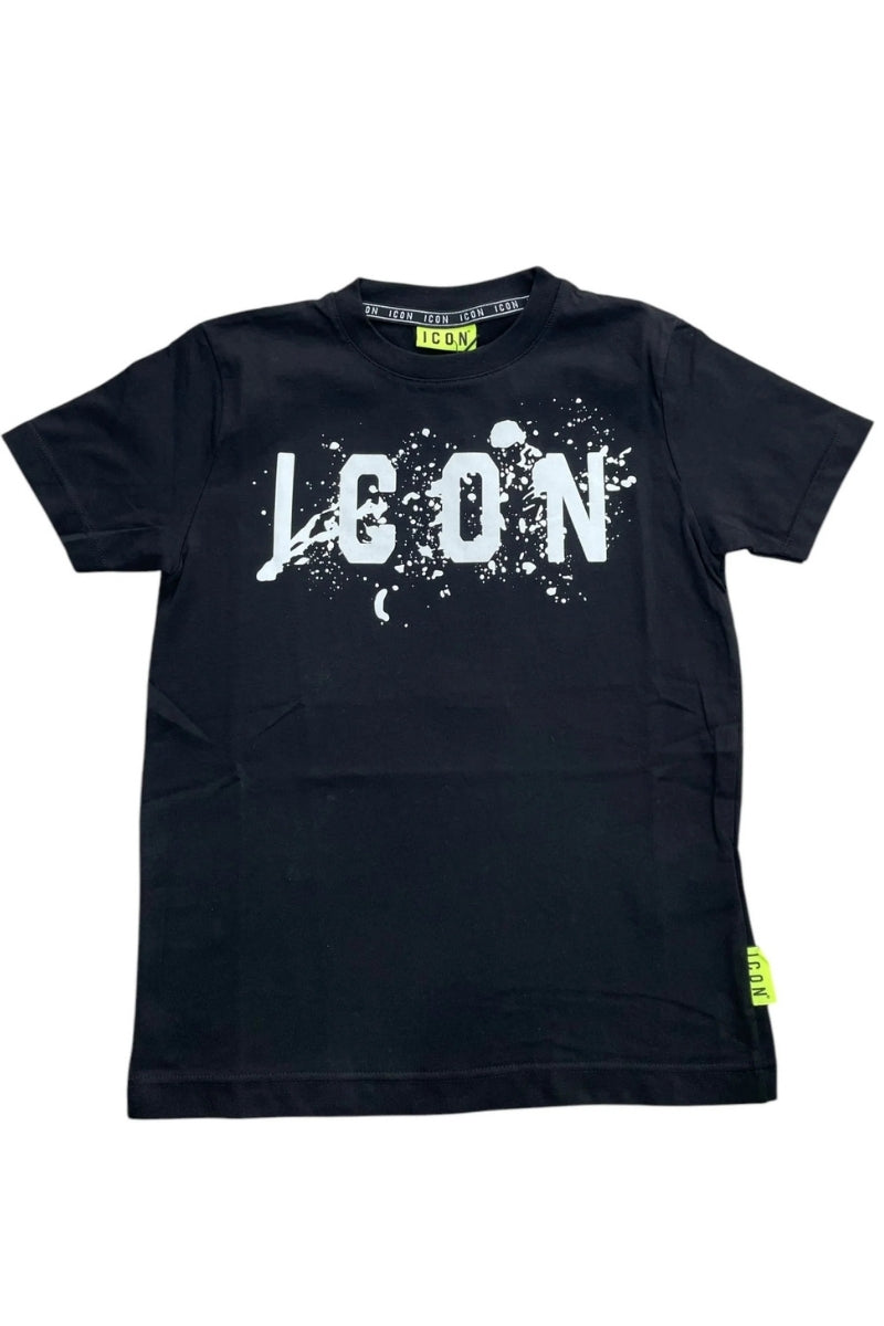 T-shirt girocollo da ragazzo con stampa con logo lettering e schizzi IBKS00520