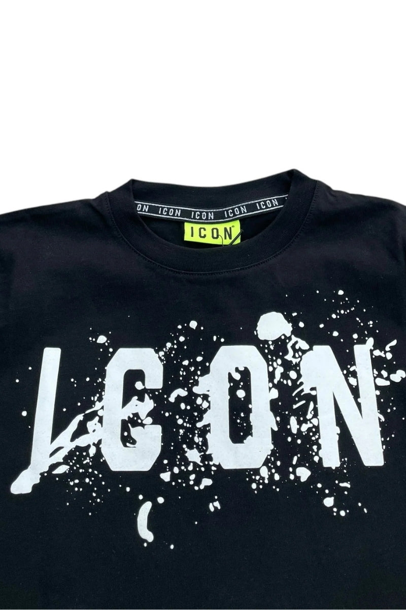 T-shirt girocollo da ragazzo con stampa con logo lettering e schizzi IBKS00520