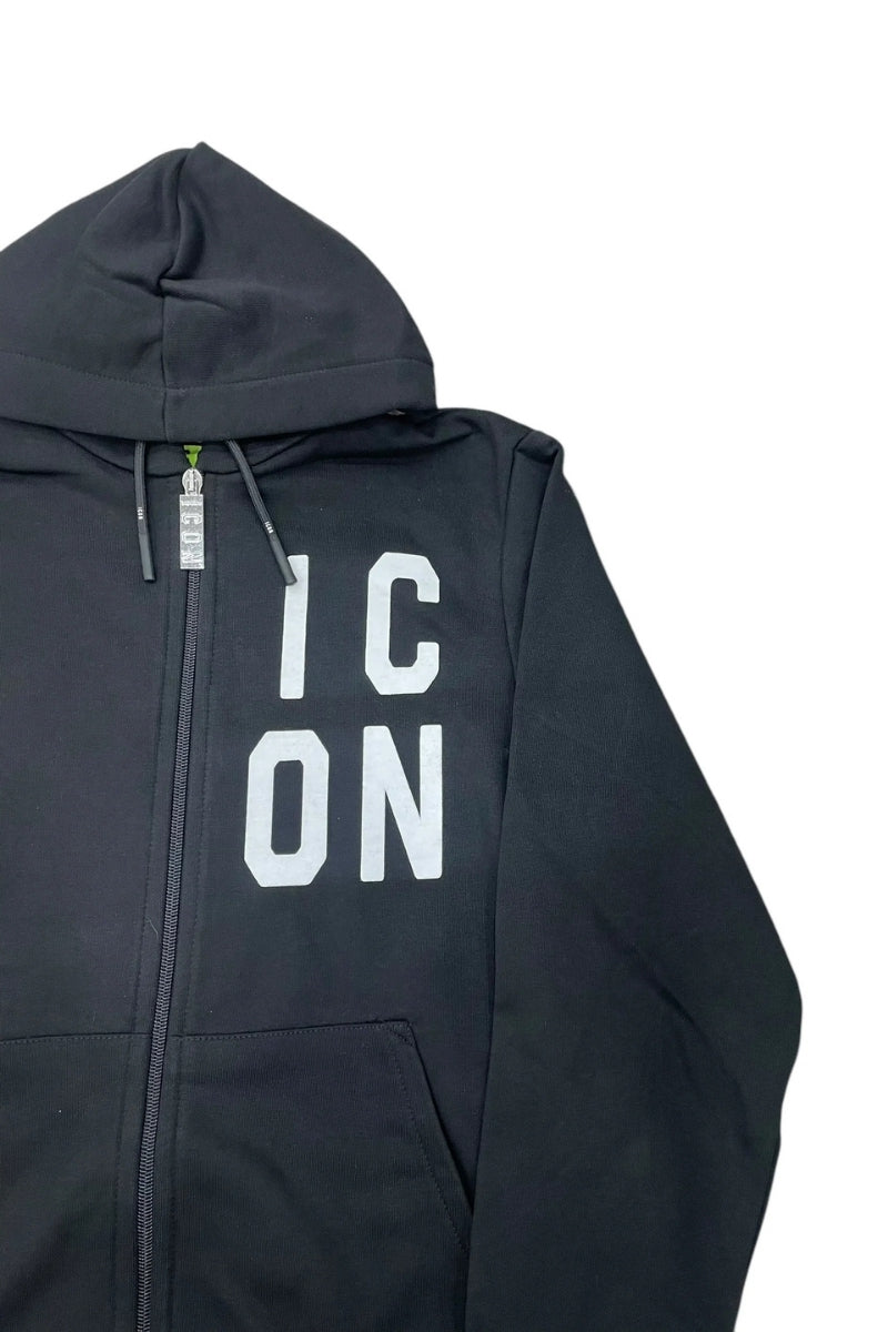 Felpa da ragazzo con cappuccio regolabile, zip integrale e logo lettering sulla parte sinistra IBSW00493